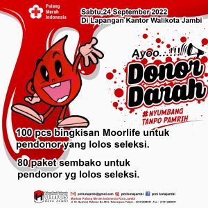 Warga Kota Jambi Ayo Donor Darah PMI pada Sabtu Ini, Raih 100 Bingkisan Moorlife dan 80 Sembako